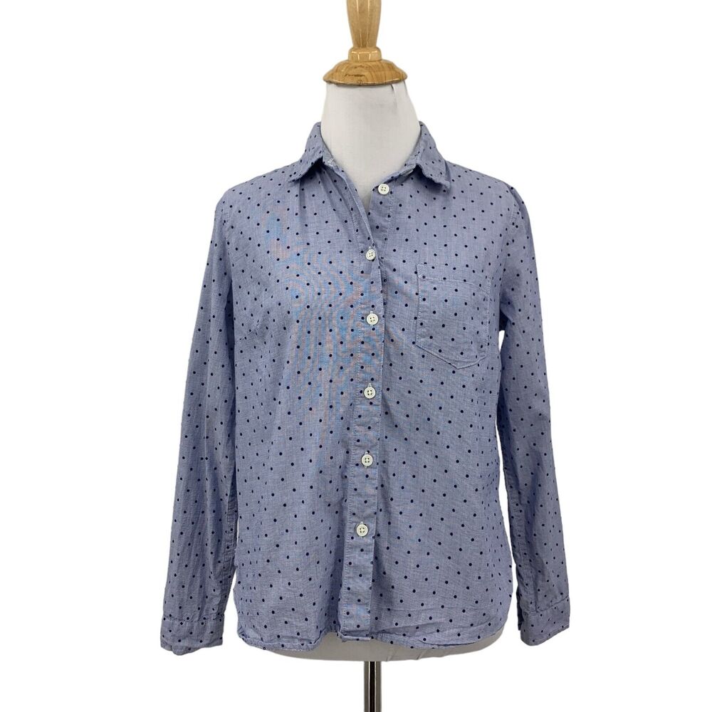 Banana Republic Shirt Womens XS Extra Small Blue Flock Dot Button Up Long Sleeve